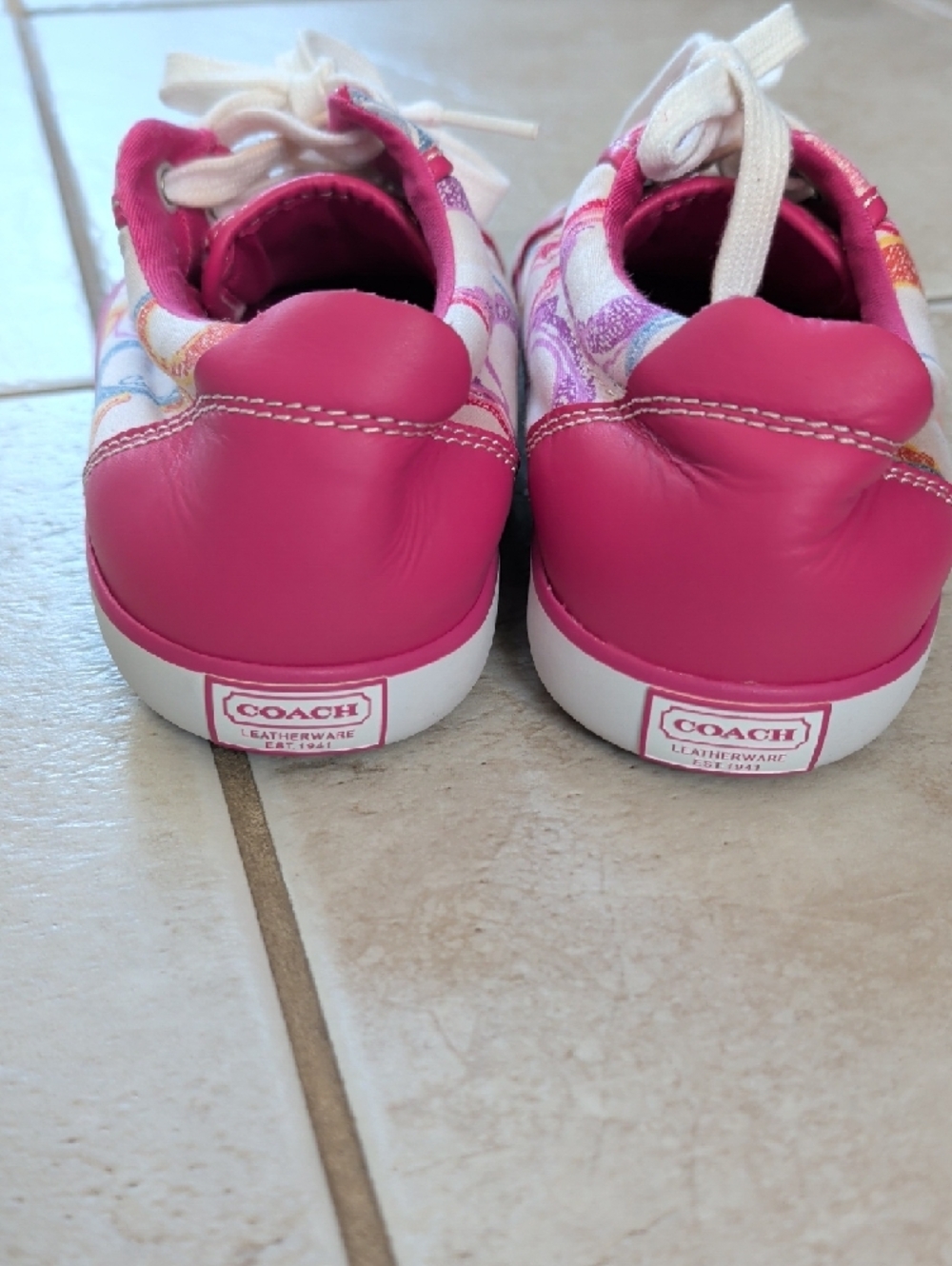 Coach Pink Multicolor Signature Lace-Up Sneakers Barrett Poppy Size 7 Women's - Picture 7 of 12